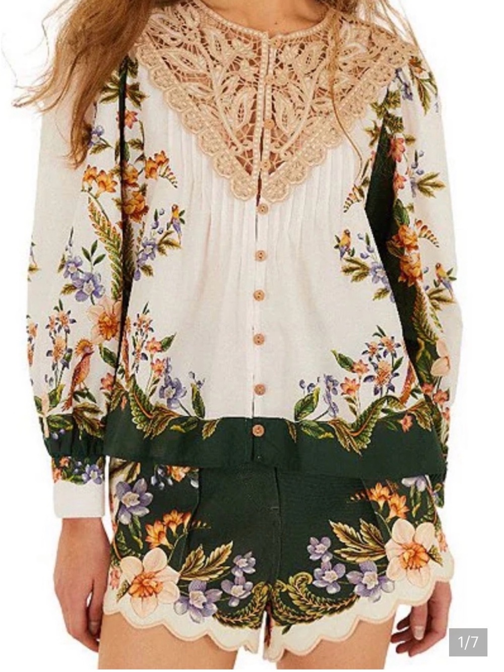 Farm Rio Nature Sand Floral Print Button Down Size Large